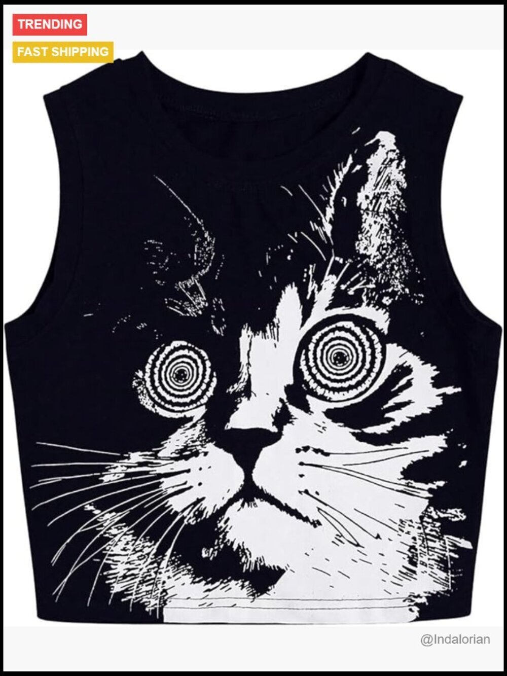 Punk Animal Print Sleeveless Crop Tank Top, Crew Neck Cute Top